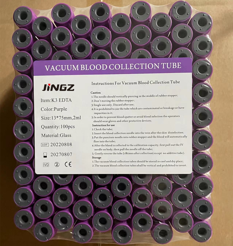 Lavender Cap Vacuum Blood Collection K3 K2 EDTA Tube Glass Plastic 0.5-10ml